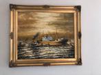Schilderij Met Schepen in de Haven Rotterdam, Antiek en Kunst, Ophalen