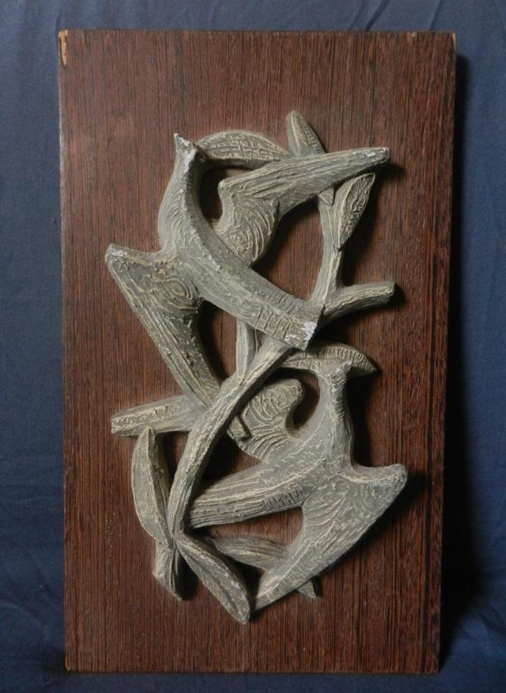 Relief Twee Vogels bij bladertak Parastone Den Bosch 40x24, Antiek en Kunst, Kunst | Beelden en Houtsnijwerken, Ophalen of Verzenden