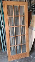 Houten opdekdeur met glas 83/85 x 200/201,5, Doe-het-zelf en Verbouw, Deuren en Horren, Ophalen, Gebruikt, 80 tot 100 cm, Binnendeur