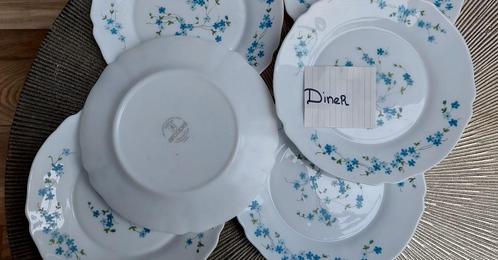 6 Myosotis vergeet-mij-nietjes arcopal Diner borden 23 cm, Huis en Inrichting, Keuken | Servies, Zo goed als nieuw, Bord(en), Overige stijlen
