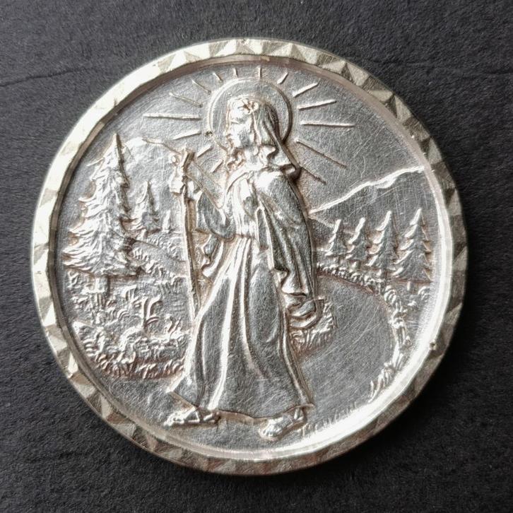 Zilver Medaille Onze Lieve Vrouw van de Weg heilige Maria, Verzamelen, Religie, Zo goed als nieuw, Christendom | Katholiek, Overige typen