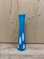 Retro Vaas Wit Gestipte Turquoise Glas, Minder dan 50 cm, Glas, Blauw, Ophalen of Verzenden