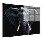 Olifant met zwarte achtergrond Glasschilderij 105x70cm + Oph, Huis en Inrichting, Woonaccessoires | Schilderijen, Tekeningen en Foto's