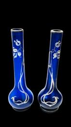 Prachtige jugendstil kobalt blauw glazen & zilveren vaas, Verzenden