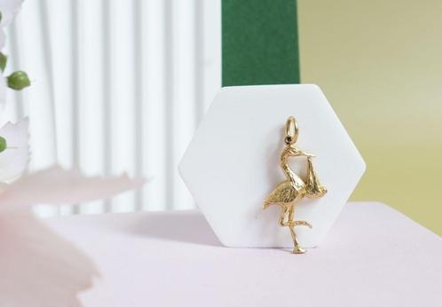 14 Karaat Gouden Ooievaar Met Baby Hanger, Sieraden, Tassen en Uiterlijk, Kettinghangers, Zo goed als nieuw, Goud, Goud, Overige voorstellingen