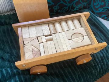 Vintage jaren 70 houten blokkenkar,twee lagen blokken,trekka beschikbaar voor biedingen