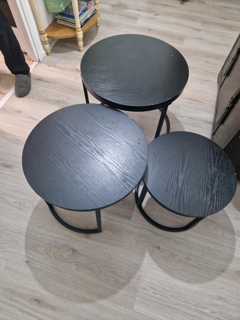 3 delig inschuiftafeltjes., Huis en Inrichting, Tafels | Salontafels, Gebruikt, 50 tot 100 cm, Rond, Minder dan 50 cm