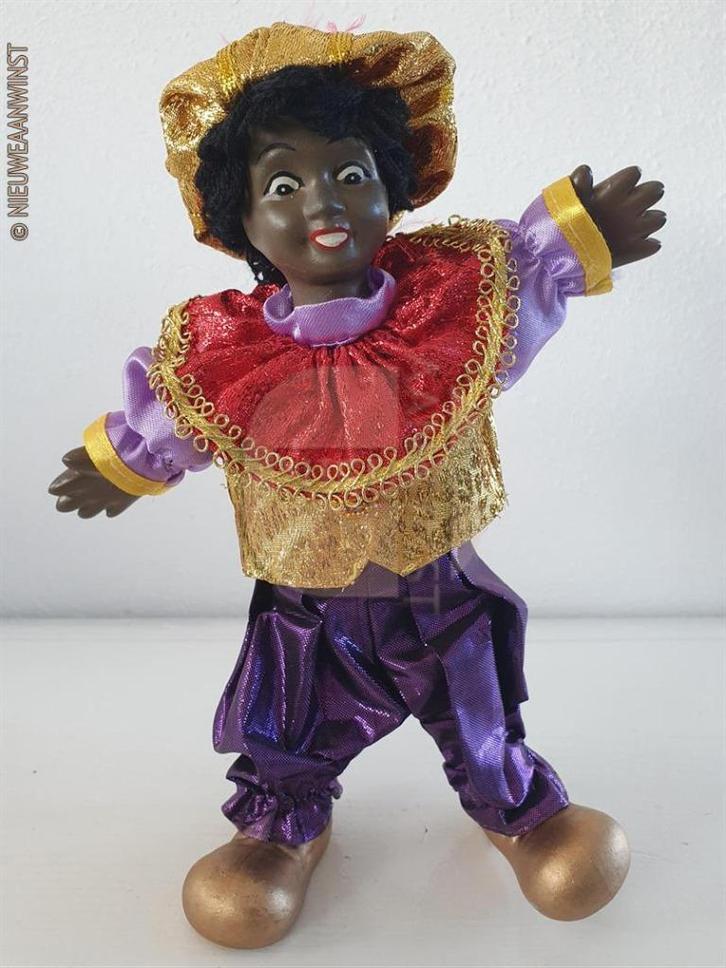 Authentieke etalage zwarte Piet pop - 22cm, paars/goud/rood, Diversen, Sinterklaas, Zo goed als nieuw, Verzenden