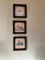 Antieke tegeltjes in eiken lijstjes (3 stuks), Ophalen