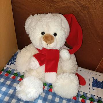 Witte kerst beer knuffel met rode muts en sjaal kerstmuts  beschikbaar voor biedingen