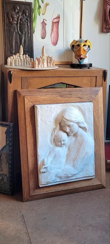 gipsschilderij Maria en kind Art Deco, Antiek en Kunst, Antiek | Religie, Ophalen