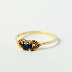 Vintage goud 18 karaat gouden ring saffier diamant, Ophalen of Verzenden, Dame, Goud, Goud