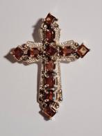 Zilveren hanger kruis met granaat en markesiet, Nieuw, Ophalen of Verzenden, Zilver, Zilver