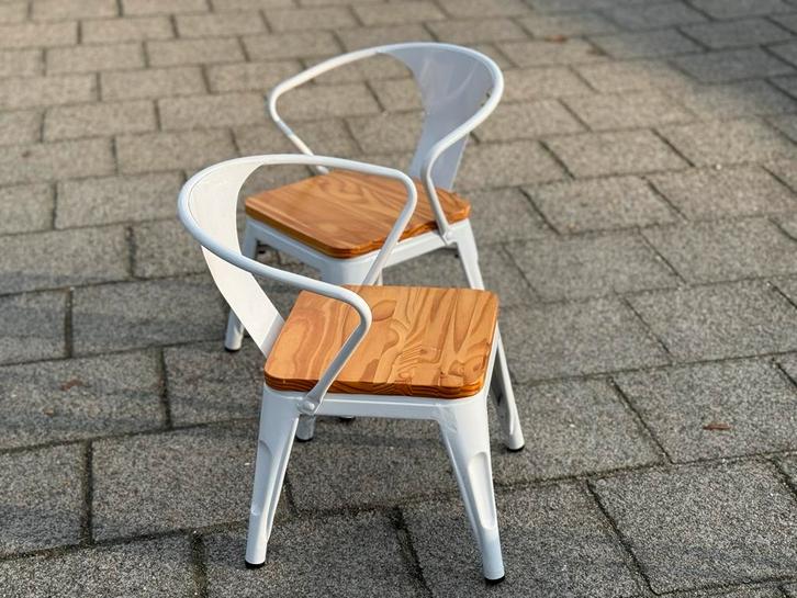 Industriële kinderstoelen - Set van 2, Huis en Inrichting, Stoelen, Zo goed als nieuw, Twee, Hout, Wit, Ophalen of Verzenden