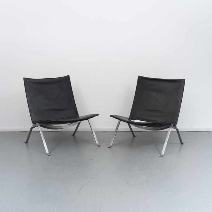 2 Fritz Hansen PK 22 fauteuil Poul Kjaerholm 1993, Huis en Inrichting, Fauteuils, Gebruikt, Leer, Metaal