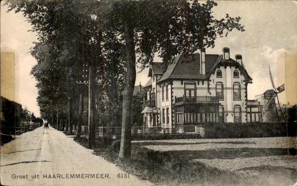 Haarlemmermeer - Villa met molen - Laan, Verzamelen, Ansichtkaarten | Nederland, Ophalen of Verzenden, Voor 1920, Gelopen, Noord-Holland