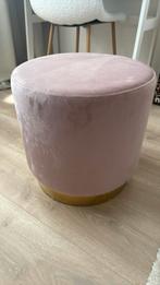 Velvet roze poef met gouden rand, Ophalen, Minder dan 50 cm, Rond, Zo goed als nieuw
