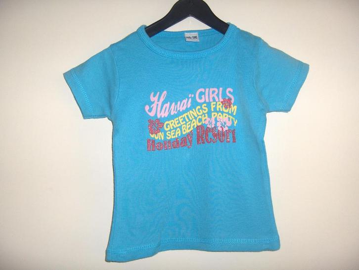 Blauw roze geel katoenen glitter print shirt mt 110/116 zgan, Kinderen en Baby's, Kinderkleding | Maat 110, Zo goed als nieuw