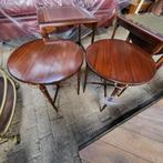 Set van 3 unieke antiek mahonie bijzettafels met leren inleg, Minder dan 55 cm, Rond, Nieuw, Hout
