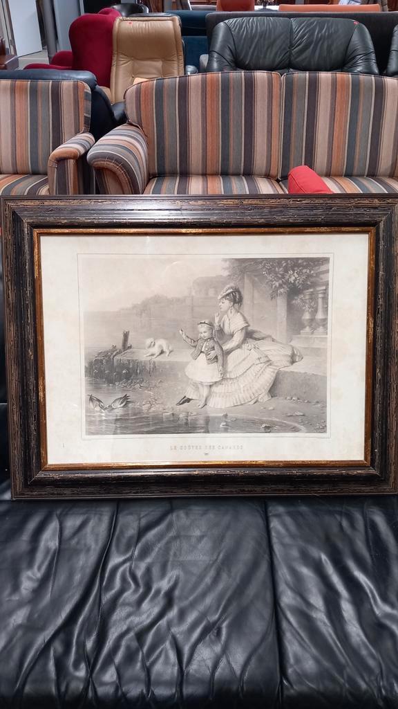 Antieke Prent 'Le Goûter des Canards', Antiek en Kunst, Kunst | Etsen en Gravures, Ophalen