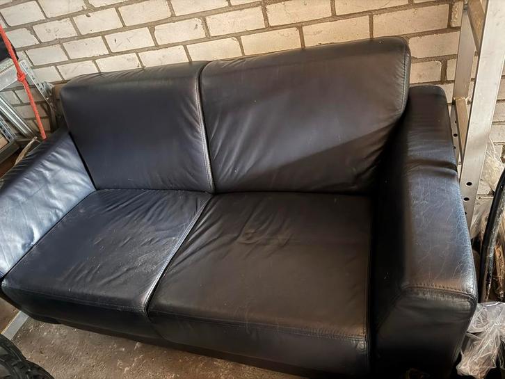 Blauw Skai Bankje - Klein Prijsje!, Huis en Inrichting, Banken | Bankstellen, Zo goed als nieuw, Rechte bank, Tweepersoons, Minder dan 150 cm