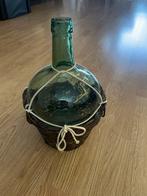 Groene wijnfles in mand, Ophalen, Gebruikt, Glas, Minder dan 50 cm
