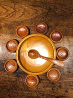 Vintage teakhouten pindaset jaren 50, 60., Gebruikt, Schaal, Rond, Ophalen of Verzenden