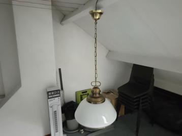 Hanglamp messing met glazen kap grote fitting  beschikbaar voor biedingen