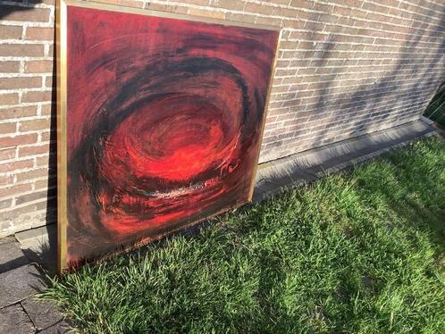 Prachtig groot gesigneerd abstract schilderij "Zicht op dorp, Antiek en Kunst, Kunst | Schilderijen | Klassiek, Ophalen