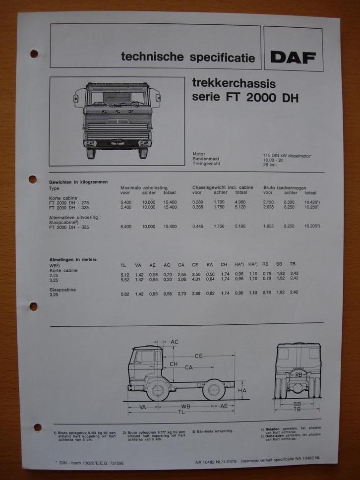 DAF FT 2000 DH Technische Specificatie folder 1978 - 4x2, Boeken, Auto's | Folders en Tijdschriften, Zo goed als nieuw, Overige merken