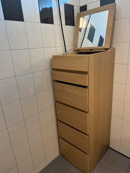 Ladekast spiegelkast 6 lades eikenbruin, Huis en Inrichting, Kasten | Ladekasten, Gebruikt, Minder dan 100 cm, 25 tot 50 cm, Ophalen