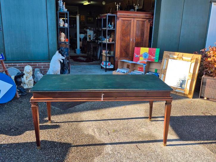 Bureau/Werktafel met Groen Leer en Sleutel, Antiek en Kunst, Antiek | Meubels | Tafels, Ophalen