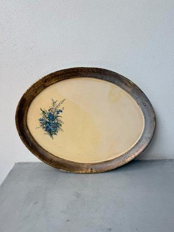 Vintage houten dienblad met bloemen – goudkleurige rand beschikbaar voor biedingen