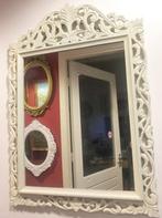 Vintage brocante barok spiegel hout wit rechthoek 80 x 58 cm, Huis en Inrichting, Woonaccessoires | Spiegels, Minder dan 100 cm