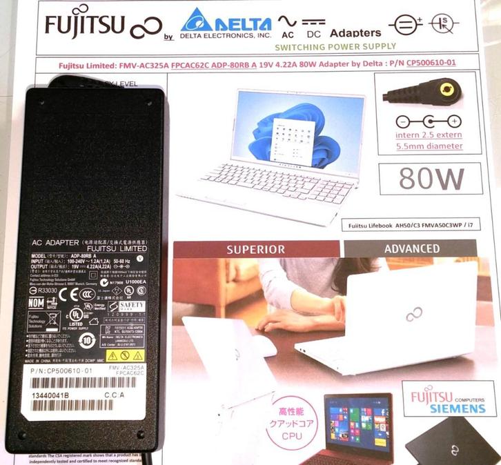 Fujitsu CP500610-01 ADP-80RB A 19V 4.22A 80W Adapter Oplader, Computers en Software, Laptop-opladers, Zo goed als nieuw, Ophalen of Verzenden
