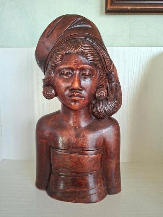 FRAAI! Buste Balinese schone/houtsnijwerk/ jaren '50, Antiek en Kunst, Kunst | Beelden en Houtsnijwerken, Ophalen of Verzenden