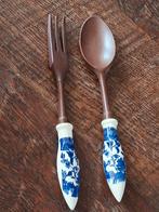 Delfts blauwe grote pollepel met vork antiek, Ophalen of Verzenden