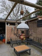 Jugendstil: Vuurvergulde Majolica olie/petroleumlamp, Antiek en Kunst, Ophalen