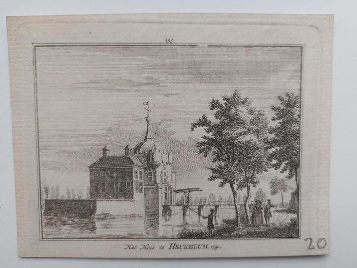 493 / het huis te Heukelum - Heukelom, Antiek en Kunst, Kunst | Etsen en Gravures, Ophalen of Verzenden