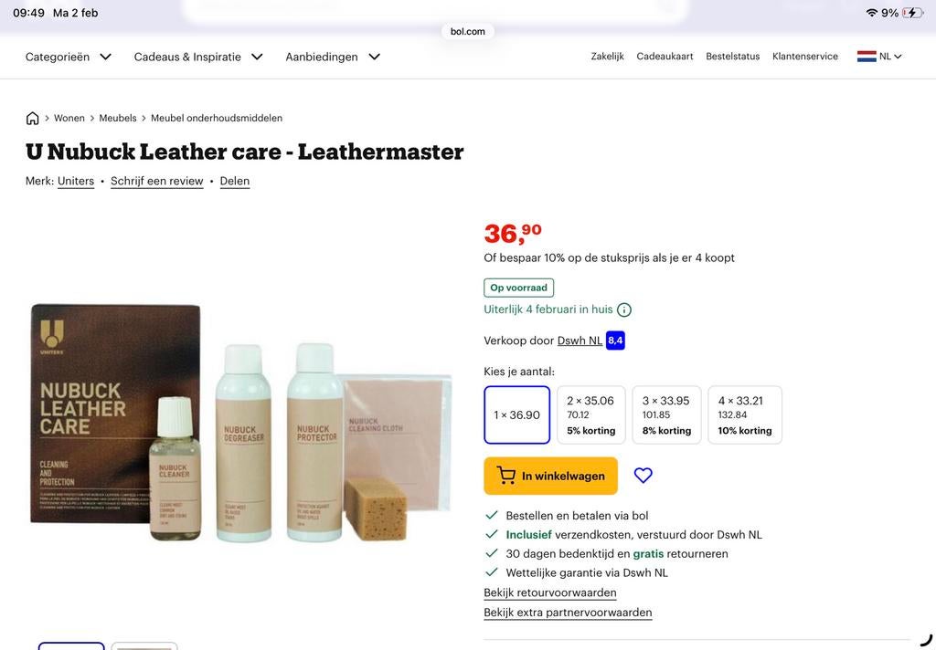 Nubuck leather eco care (1 nwe en 1 aangebroken), Huis en Inrichting, Ophalen, Schoonmaakmiddel