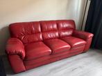Rode leren 3-zits bank, Huis en Inrichting, Ophalen, Gebruikt, Driepersoons, 200 tot 250 cm