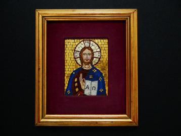 Mozaïek icoon van Jezus zegent mozaïeksteentjes bladgoud beschikbaar voor biedingen