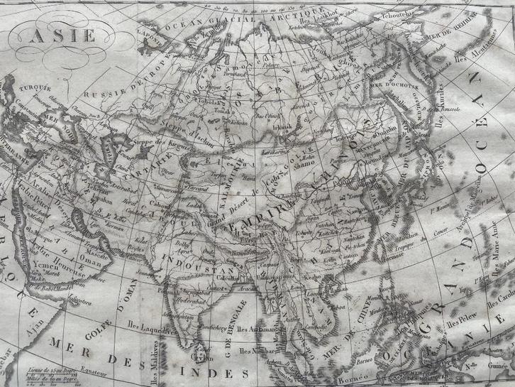 Kaart Azie in mooie lijst / 1750 - Landkaart, Boeken, Atlassen en Landkaarten, Zo goed als nieuw, Landkaart, Wereld, 1800 tot 2000