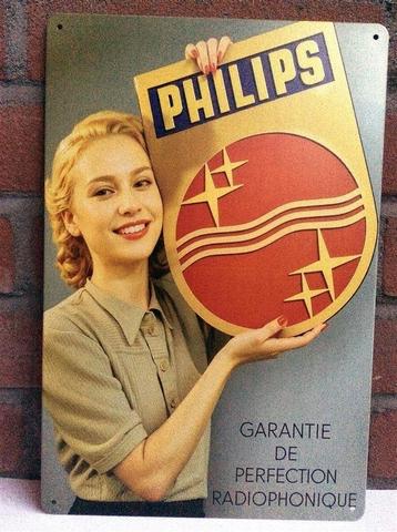 Retro PHILIPS Radio Reclame Metalen Reclamebord plaat beschikbaar voor biedingen