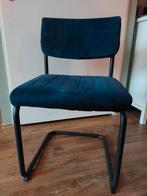 4 donkerblauwe velvet stoelen, Huis en Inrichting, Stoelen, Ophalen, Blauw, Zo goed als nieuw, Metaal