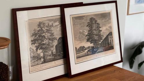 2 originele gravures 1760 A’dam Corvershof/Oude Vrouwenhuis, Antiek en Kunst, Kunst | Etsen en Gravures, Ophalen of Verzenden