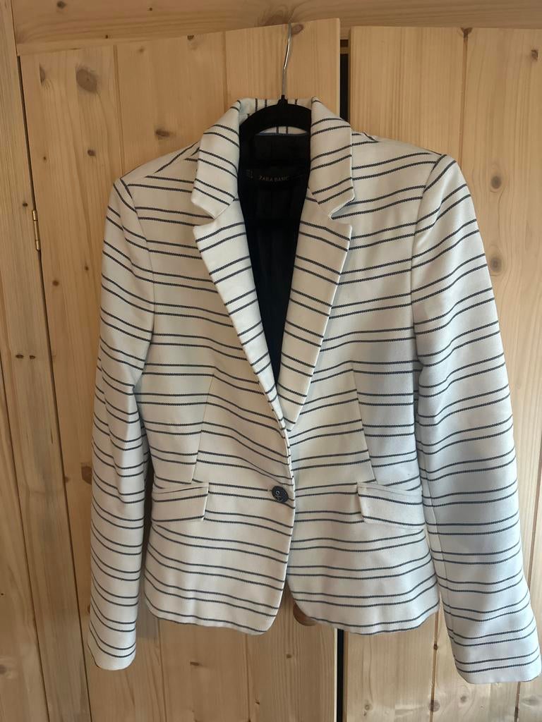 Zara Basic gestreepte blazer - Maat M, Kleding | Dames, Jasjes, Kostuums en Pakken, Maat 38/40 (M), Wit, Ophalen of Verzenden