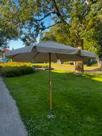 Grote vintage teakhouten parasol messing zware standaard, Ophalen, Verstelbaar, Gebruikt, Stokparasol