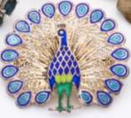 Zilveren broche  met pauw 835 met emaille, Ophalen, Zilver