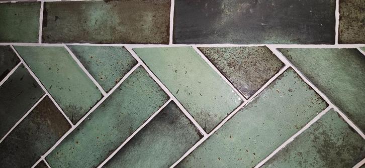 Groene wandtegels 6,5x20cm 0,62m2 Jade gemixed groen, Doe-het-zelf en Verbouw, Tegels, Nieuw, Wandtegels, Keramiek, Minder dan 20 cm